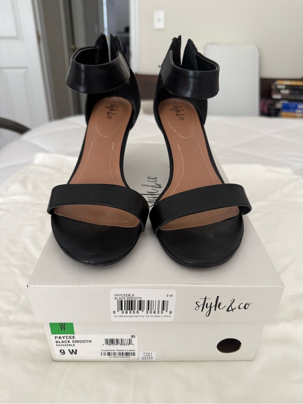 Style & Co Paycee Black Ankle Strap Heels | Size 9W | Wide Width | Open Toe